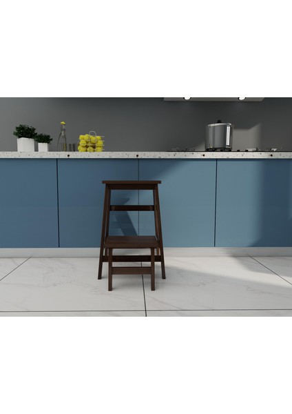 Ahşap Katlanabilir Basamaklı Tabure Ceviz Renk