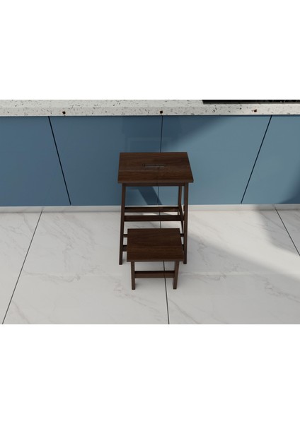 Ahşap Katlanabilir Basamaklı Tabure Ceviz Renk fiyatları