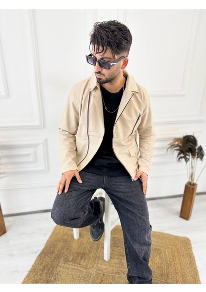 Deri Ceket Çapraz Fermuarlı Kemerli Yeni Sezon Cepli Deri Mont