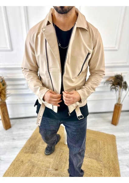 Deri Ceket Çapraz Fermuarlı Kemerli Yeni Sezon Cepli Deri Mont modelleri