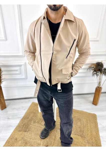 Deri Ceket Çapraz Fermuarlı Kemerli Yeni Sezon Cepli Deri Mont fırsatları