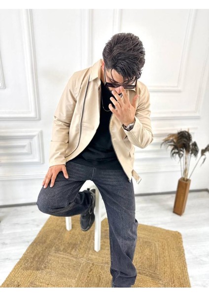 Deri Ceket Çapraz Fermuarlı Kemerli Yeni Sezon Cepli Deri Mont indirimleri