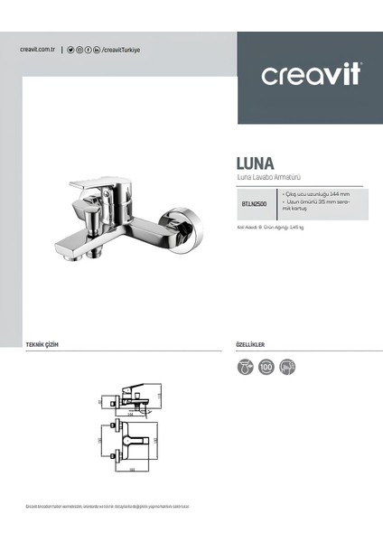 Luna Batarya Seti 3'lü Banyo - Lavabo - Evye