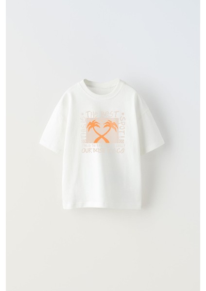 The Best Yazılı Palmiye Tasarım Baskılı Beyaz Çocuk T-Shirt
