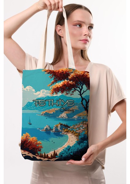 Kanvas Fethiye Ölüdeniz Baskılı Bez Çanta