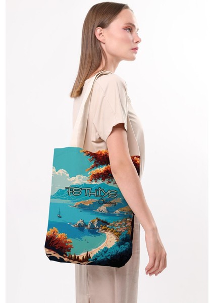 Kanvas Fethiye Ölüdeniz Baskılı Bez Çanta modelleri
