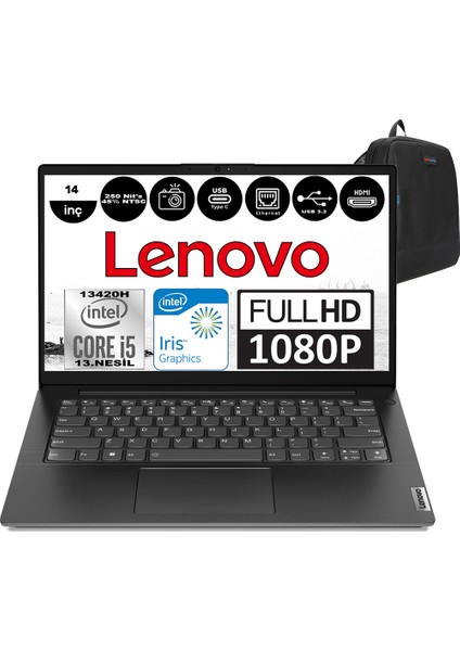 V14 Gen4 Iru Intel Core I5 13420H 40GB 2tb SSD Freedos 14 Inç Fullhd Taşınabilir Bilgisayar 83A00064TRF24 + Zetta Çanta