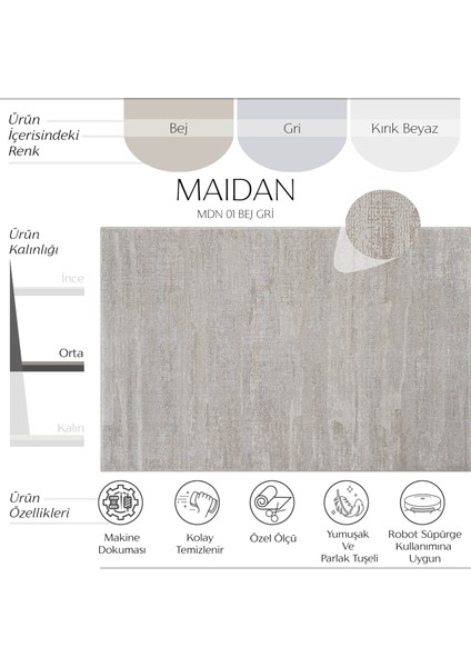 Maidan 01 Bej Gri Mutfak Halısı Dokuma Halı Yolluk Koridor Halısı Kesme Halı Hav Vermez Salon Halısı
