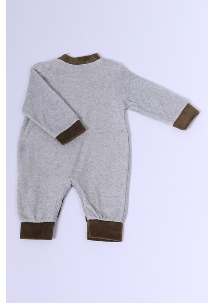 Erkek Bebek Kadife Tulum Ayıcık Baskılı Çıtçıtlı D10