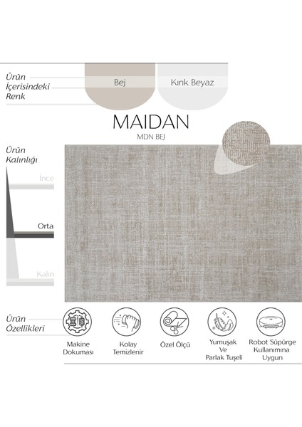 Maidan Bej Mutfak Halısı Dokuma Halı Yolluk Koridor Halısı Kesme Halı Hav Toz Vermez Salon Halısı