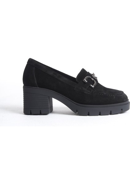 Mubiano Hakiki Deri Collection Kadın Toka Detaylı Kısa Kalın Topuklu Süet Kolej Ayakkabı Siyah - MCSR1004 - S fiyatları
