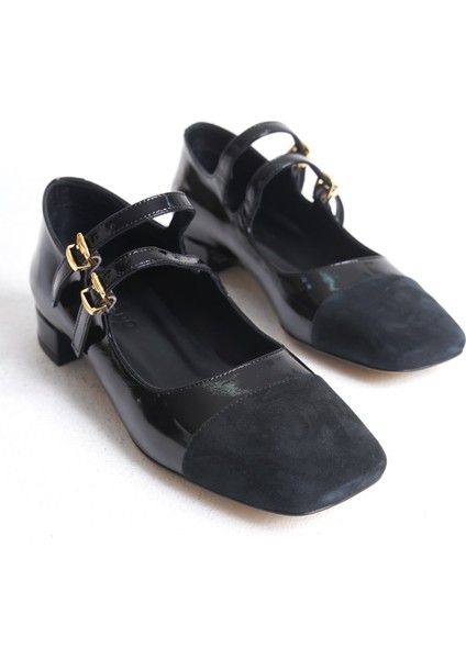 Mubiano Hakiki Deri Collection Kadın Düz Rugan Babet Siyah - MCSR1008 - S