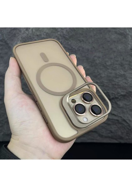 iPhone 16 Pro Max Kılıf + Lens Koruyucu Magsafe ve Stant Özellikli Arkası Mat Sert Pc Leke Yapmaz