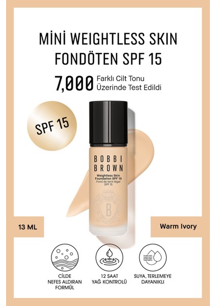 Mini Weightless Skin Fondöten Spf 15 - Doğal ve Mat Bitişli - Warm Ivory - 13 ml (Seyahat Boy)