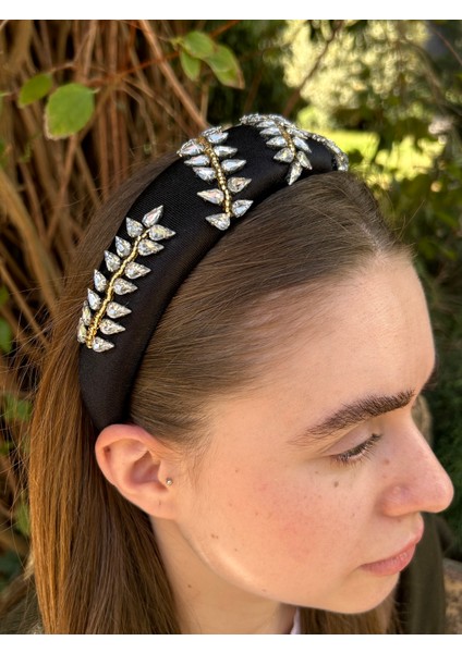 BYM410 Tasarım El Işi Abiye Nişan Kına Siyah Zirkon Taşlı Bombeli Işleme Kadın Saç Aksesuarı Taç fiyatları