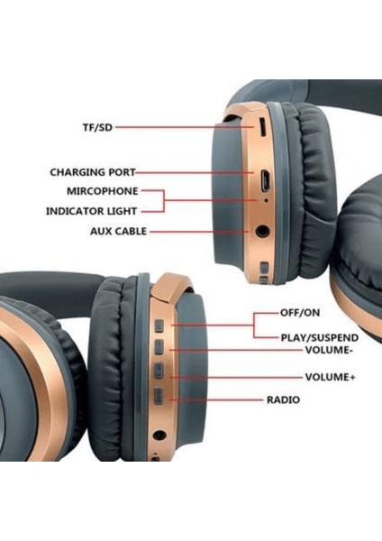 BLT-20 20W Süper Bass Csr Çip 5.0 Kulak Üstü Bluetooth Kulaklık Gri fırsatları