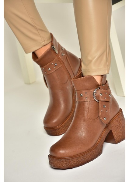 T996227809 Taba Kalın Topuklu Kadın Ayakkabı