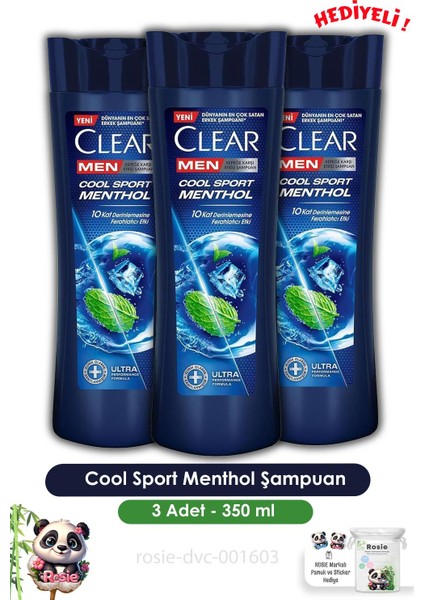 Men Cool Sport Menthol Şampuan 350 ml x 3 adet + Rosie