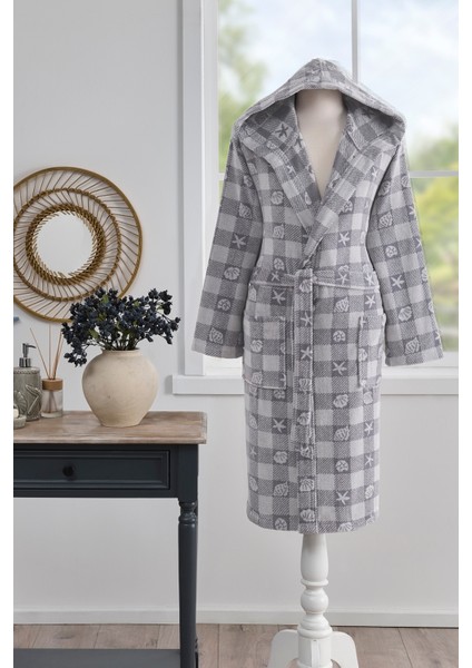 Shell Plaid Kadife Şal Yaka Bornoz