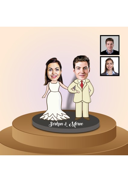 Kişiye Özel Karikatür Gelin ve Damat Biblo 91311
