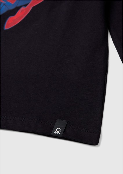 Erkek Çocuk Siyah Etek Ucu Logolu Spiderman Baskılı Uzun Kollu T-Shirt modelleri