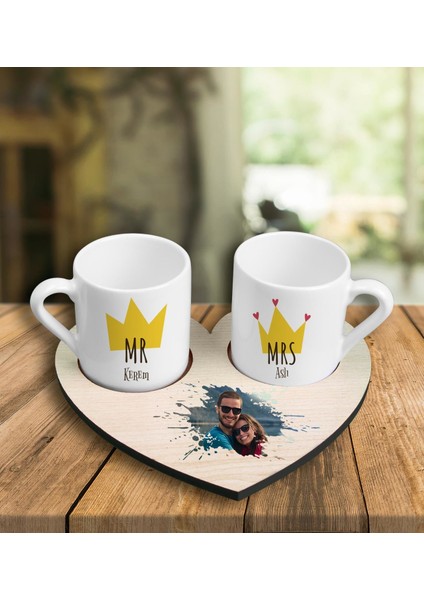 Çiftlere Özel Tasarım Türk Kahvesi Fincanları ve Ahşap Fincan Altlığı 101842