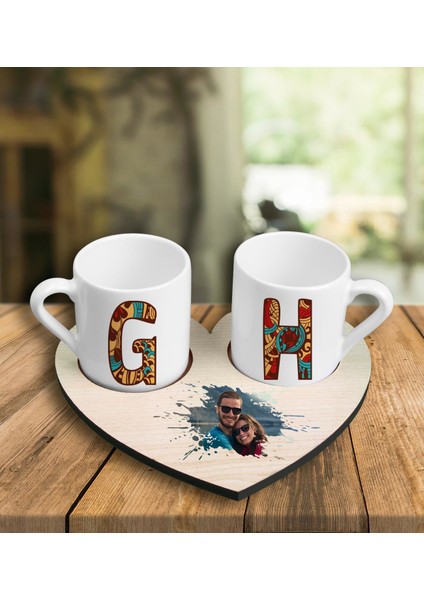 Çiftlere Özel Tasarım Türk Kahvesi Fincanları ve Ahşap Fincan Altlığı 101847