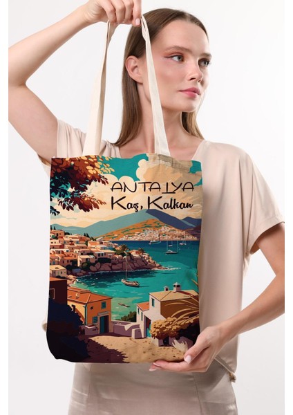 Kanvas Antalya Kaş Baskılı Bez Çanta