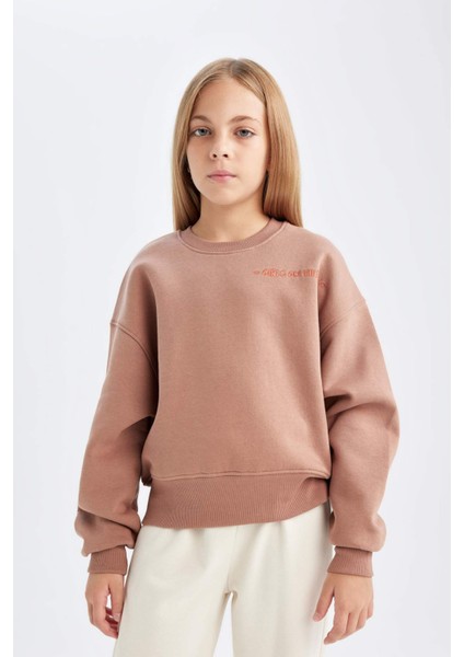 Kız Çocuk Relax Fit Bisiklet Yaka Baskılı Sweatshirt D2886A824WN