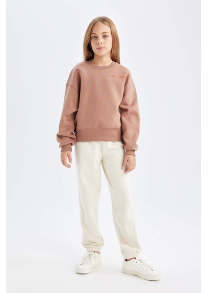 Kız Çocuk Relax Fit Bisiklet Yaka Baskılı Sweatshirt D2886A824WN