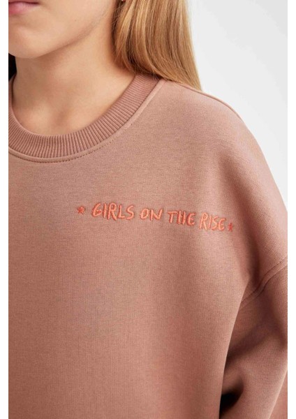 Kız Çocuk Relax Fit Bisiklet Yaka Baskılı Sweatshirt D2886A824WN