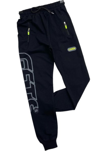 Erkek Çocuk /kız Çocuk Gets Yazı Desenli Fermuar Cepli Bel Bilek Lastikli Siyah Renk Eşofman Altı