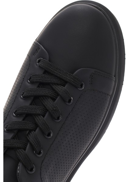 Erkek Siyah Bağcıklı Delikli Deri Sneaker 24WFD6425DI