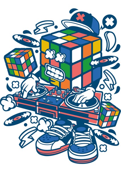 Müzik Çalan Küp Sticker 10X10 Cmrenkli Sticker