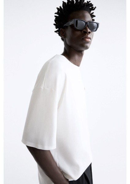 Bisiklet Yaka Bay Light Son Light Baskılı Beyaz Oversize Erkek T-Shirt indirimleri