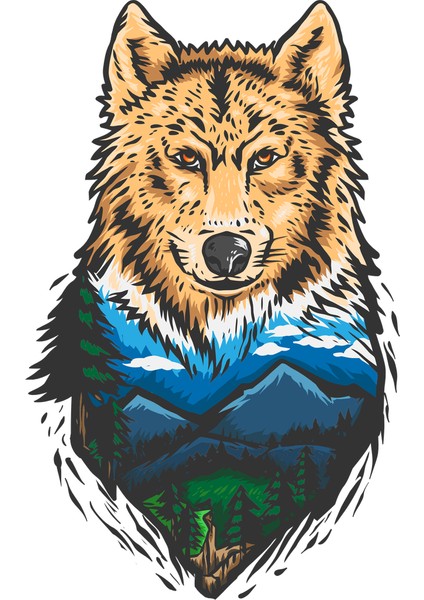 Orman ve Kurt Sticker 10X10 Cmrenkli Sticker