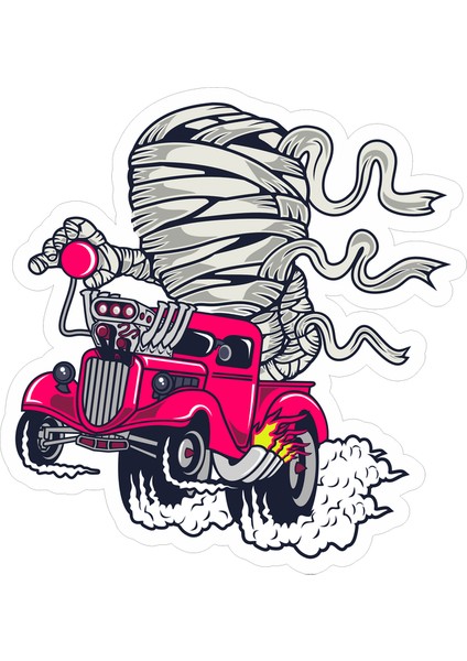 Motorcu Mumya Sticker 10X10 Cmrenkli Sticker