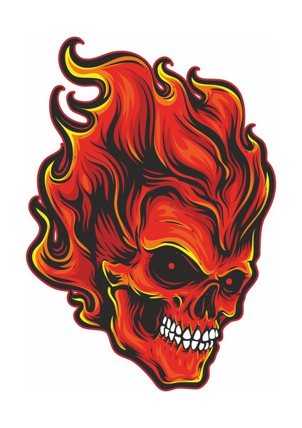Alevli Kurukafa Sticker 10X10 Cmrenkli Sticker
