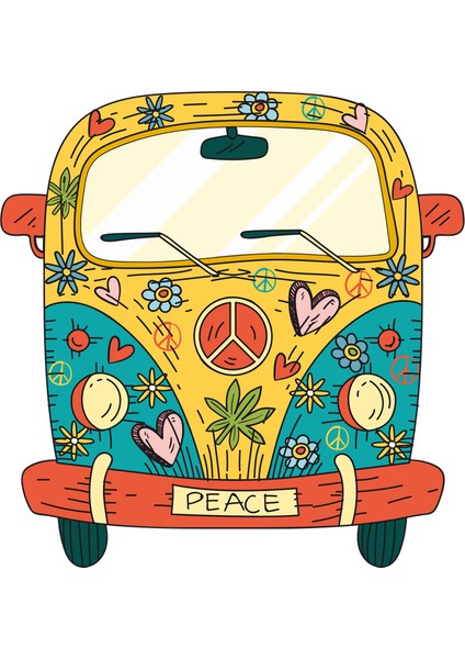 Hippi Karavan Sticker 10X10 Cmrenkli Sticker