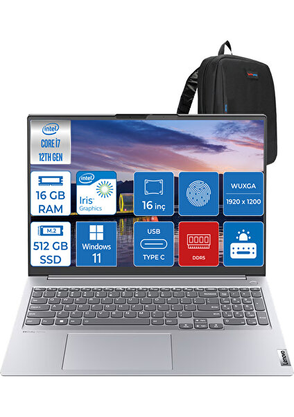 Thinkbook 16 Intel Core I7-1255U 16GB 512GB SSD 16" Wuxga IPS 300NITS Windows 11 Pro TH21CY006LTRP01 + Zettaçanta