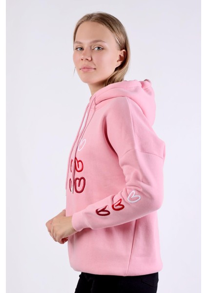 9154M Kalp Nakışlı Sweat Pembe