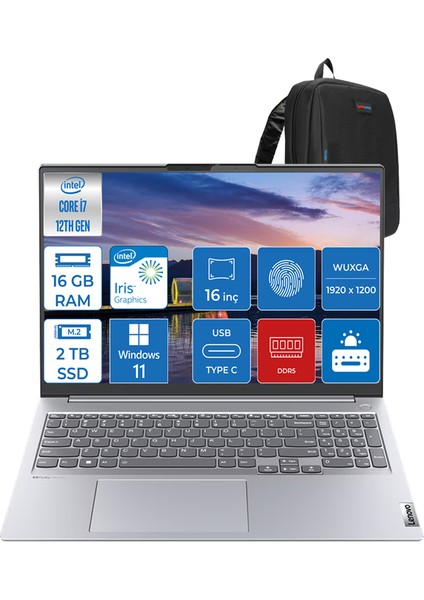 Thinkbook 16 Intel Core I7-1255U 16GB 2tb SSD 16" Wuxga IPS 300NITS Windows 11 Home TH21CY006LTRH03 + Zettaçanta