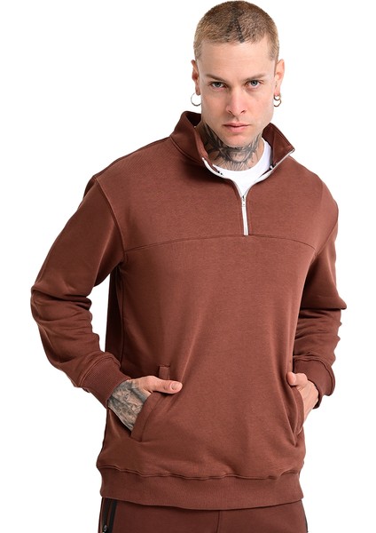 Badajoz Erkek Kahverengi Günlük Stil Sweatshirt 24KE016-KHVE