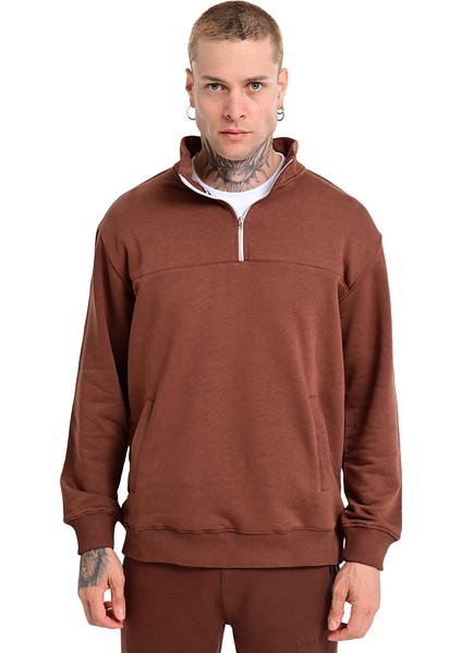 Badajoz Erkek Kahverengi Günlük Stil Sweatshirt 24KE016-KHVE