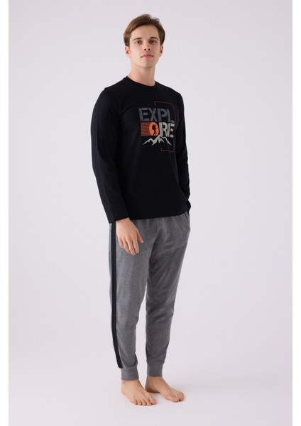 Erkek Siyah Uzun Kol Pijama Takım 3138