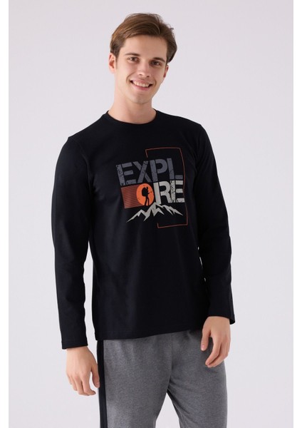 Erkek Siyah Uzun Kol Pijama Takım 3138