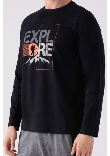 Erkek Siyah Uzun Kol Pijama Takım 3138