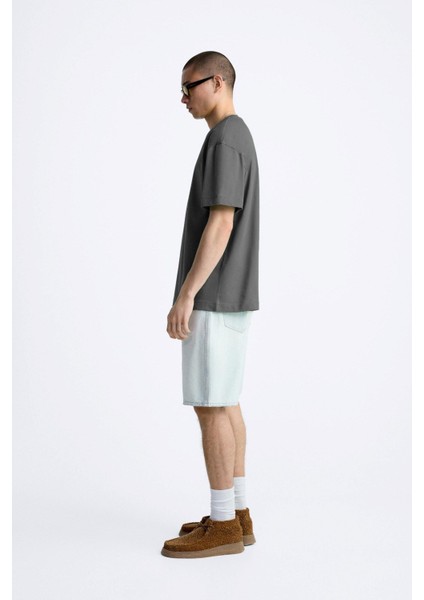 Bisiklet Yaka Eighty Five Yazılı Oversize Füme Erkek T-Shirt