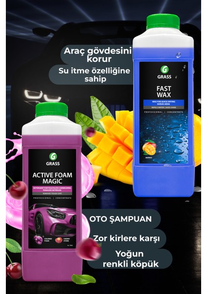 Köpük Fırçasız Oto Yıkama Active Foam Magic 1l & Hızlı Cila Boya Koruma Islak Fast Wax 1l 2'li