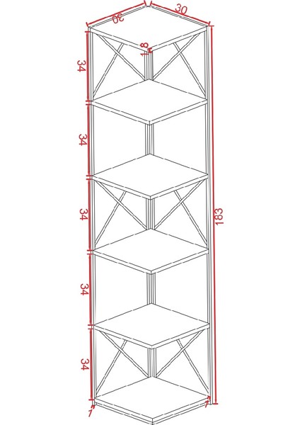 Dekoratif Köşe Çapraz Detay Kitaplık- Aksesuar Rafı-Çok Amaçlı Raf